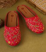 women's embellished embroidered canvas upper slip on mojaris