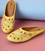 women's embellished embroidered canvas upper slip on mojaris