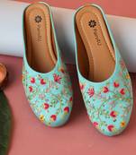 women's embellished embroidered canvas upper slip on mojaris