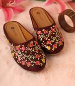 women's embellished embroidered canvas upper slip on mojaris