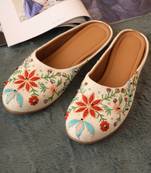 women's embellished embroidered canvas upper slip on mojaris