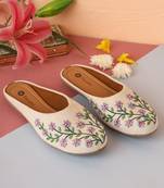 women's embellished embroidered canvas upper slip on mojaris
