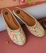 women's embellished embroidered canvas upper slip on mojaris