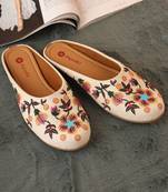 women's embellished embroidered canvas upper slip on mojaris