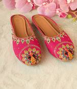 women's embellished embroidered canvas upper slip on mojaris