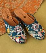 women's embellished embroidered canvas upper slip on mojaris