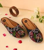 women's embellished embroidered canvas upper slip on mojaris