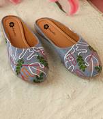 women's embellished embroidered canvas upper slip on mojaris