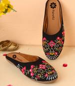 women's embellished embroidered canvas upper slip on mojaris