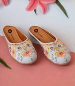 women's embellished embroidered canvas upper slip on mojaris