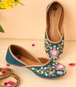 women's embellished embroidered canvas upper slip on mojaris