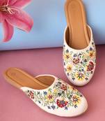 women's embellished embroidered canvas upper slip on mojaris