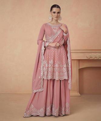 Peach chiffon embroidery designer redymade suit 1