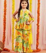 girls' yellow kurta sharara and dupatta set