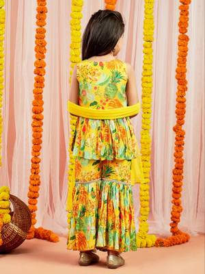  girls' yellow kurta sharara and dupatta set 4