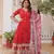 RED GEORGETTE EMBROIDERY WORK STICHED SUIT SET