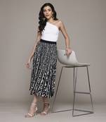 Black arabesq printed pleated skirt by label ritu kumar