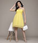 Yellow belvedere off-shoulder short dress by label ritu kumar