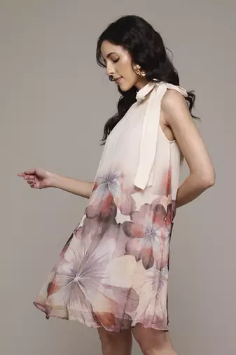 Peach evie short dress by label ritu kumar