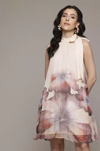 Peach evie short dress by label ritu kumar