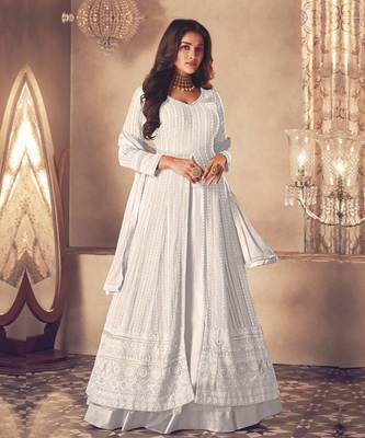 White Georgette Sequins Embroidered Wedding Wear Skirt Kameez 1