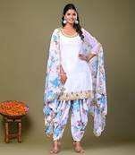 White Floral Printed Patiala Suit Set