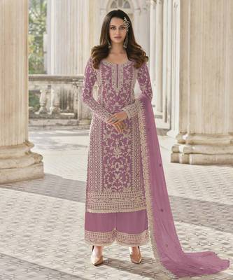 Light-purple embroidered net salwar 1