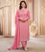 Orange embroidered georgette semi-salwar suit