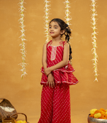 pink printed tie-up straps peplum top with palazzos