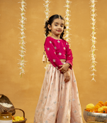  pink embroidered top with peach lehenga
