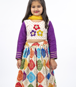 off white embroidered lehenga with yellow dupatta