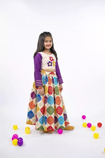 off white embroidered lehenga with yellow dupatta