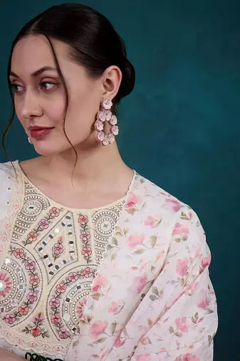 White Women's Cotton Straight Kurta Pant and Dupatta Set