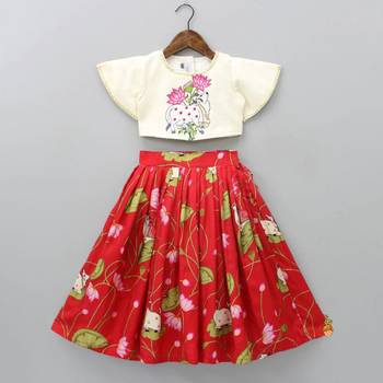 Floral printed lehenga with embroidered ruffle blouse 1