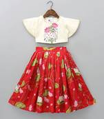 Floral printed lehenga with embroidered ruffle blouse