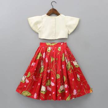 Floral printed lehenga with embroidered ruffle blouse 2