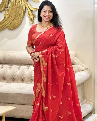 RED silk blend sarees with blouse 1