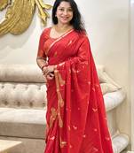 RED silk blend sarees with blouse