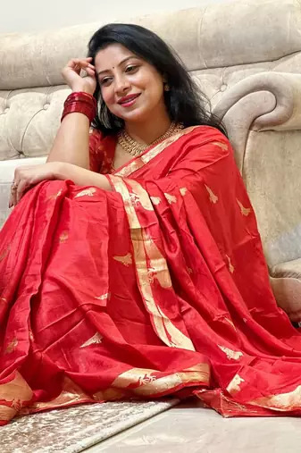 RED silk blend sarees with blouse