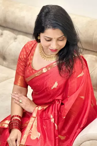 RED silk blend sarees with blouse
