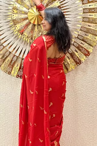 RED silk blend sarees with blouse