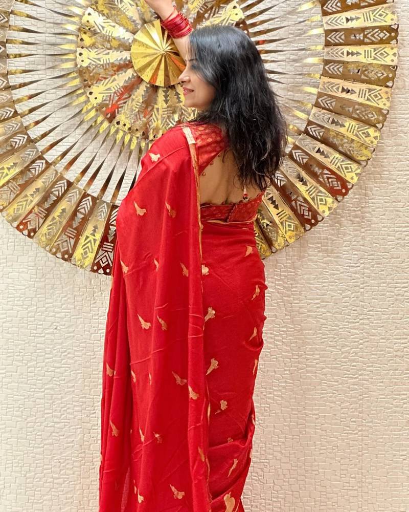 RED silk blend sarees with blouse