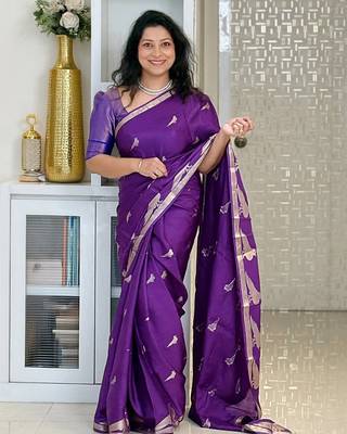 PURPLE silk blend saree with blouse 1