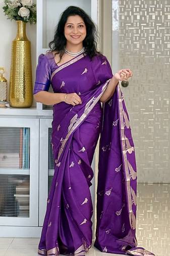 PURPLE silk blend saree with blouse
