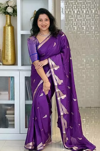 PURPLE silk blend saree with blouse