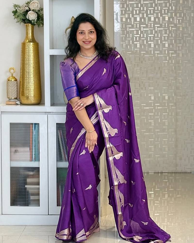 PURPLE silk blend saree with blouse