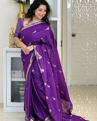 PURPLE silk blend saree with blouse 3