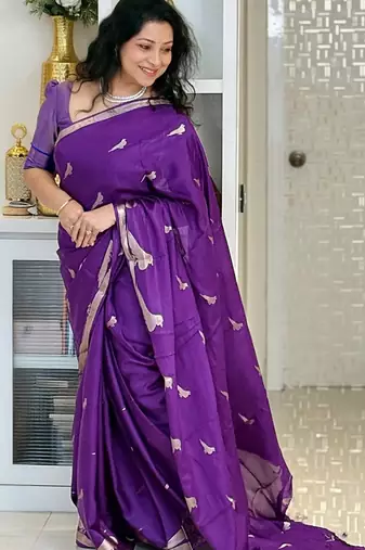 PURPLE silk blend saree with blouse
