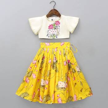 Floral printed lehenga with embroidered ruffle blouse 1
