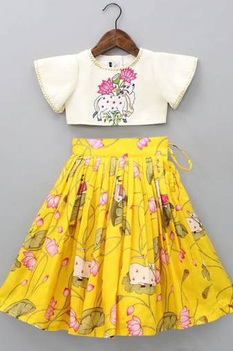 Floral printed lehenga with embroidered ruffle blouse
